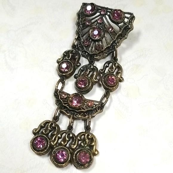 Vintage Art Deco 1930s Amethyst Rhinestone Crystal Brooch - Picture 4 of 9